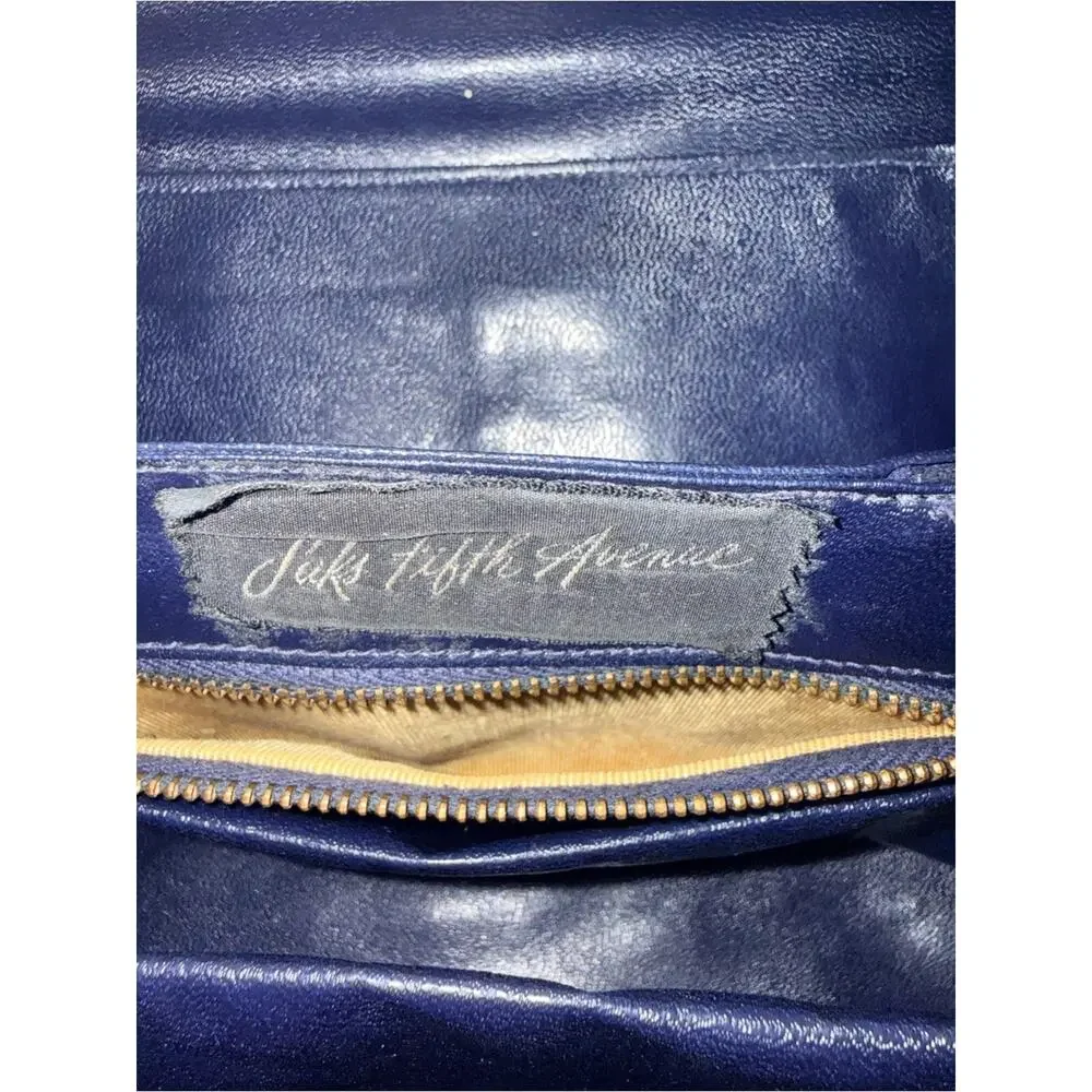 Vintage Saks Fifth Ave Classic Dark Blue Suede Top-Handle Bag with Gold Hardware